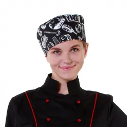Купить шапочка повара таблетка поварёшки и кастрюли на чёрном фоне [00400] в Нижнем Новгороде – цена завода, доставка до двери | RuOborudovanie.ru