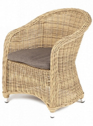 Кресло Равенна плетеное плетеное кресло из искусственного ротанга, цвет соломенный с серой подушкой